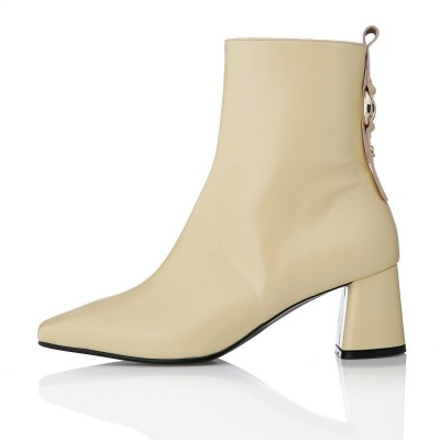 Ring Point Block Hill Ankle Boots- MD1088b Butter Beige