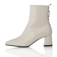 Ring Point Block Hill Ankle Boots- MD1088b Cream