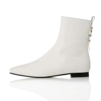 Ring Point Flat Ankle Boots-MD1089b  Ivory